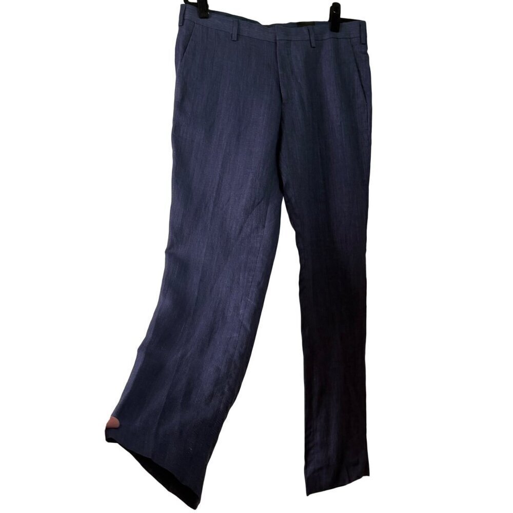 H&M Men's 100% Linen Slim Fit Navy Blue Dress Pants Trousers Size 34 33" Inseam